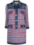 panelled tweed denim mini dress